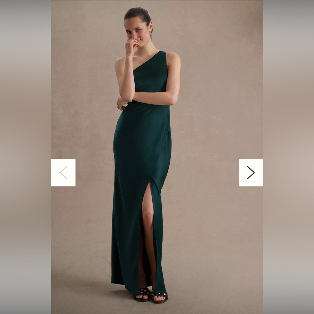 BHLDN Dylan One-Shoulder Satin Side-Slit Gown